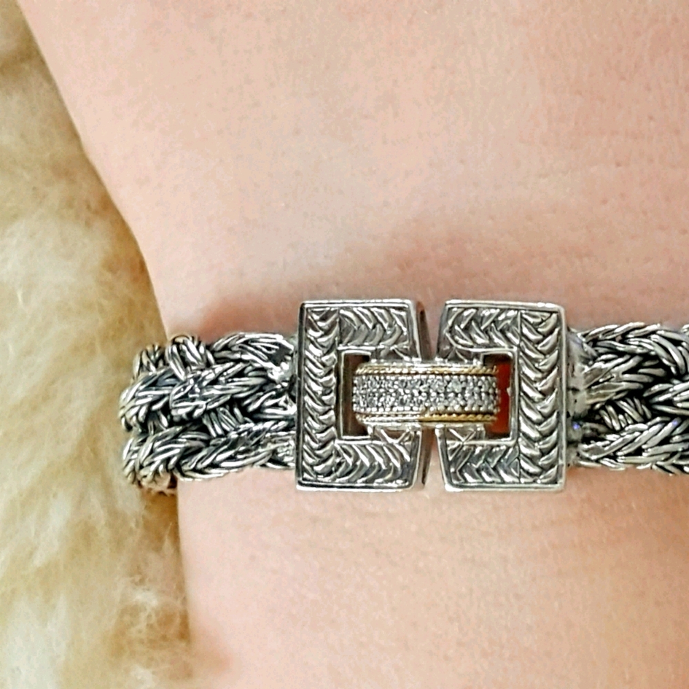 Effy Sterling Silver and 18k diamond accent bracle